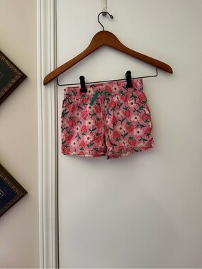 Mini Boden Pink Strawberry Floral Elastic-Waist Athletic Shorts